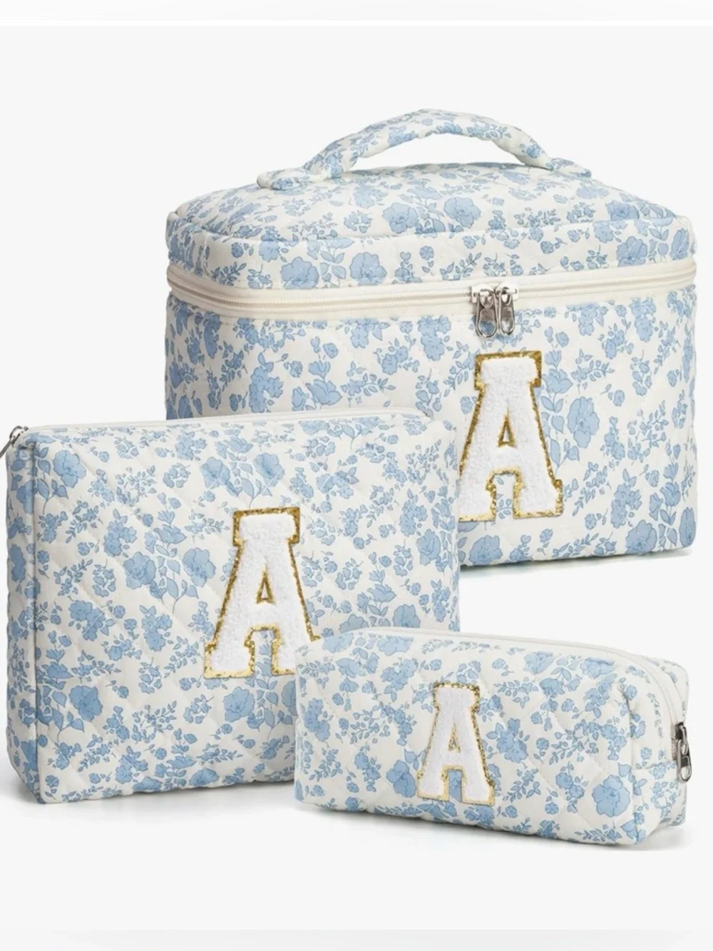 NEW Monogram Floral Cosmetic Set - Blue & White Letter A